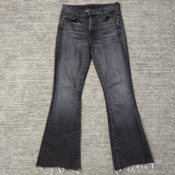 MOTHER Denim Jeans Women 29 The Weekender Fray Thunder Road Black Raw Hem Flare - Picture 1 of 13